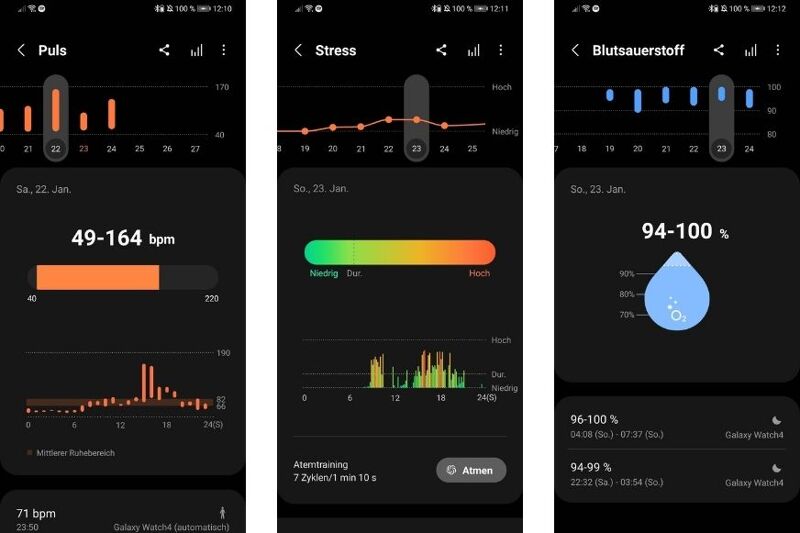 Man sieht die aufgezeichneten Daten in der Samsung Health App.